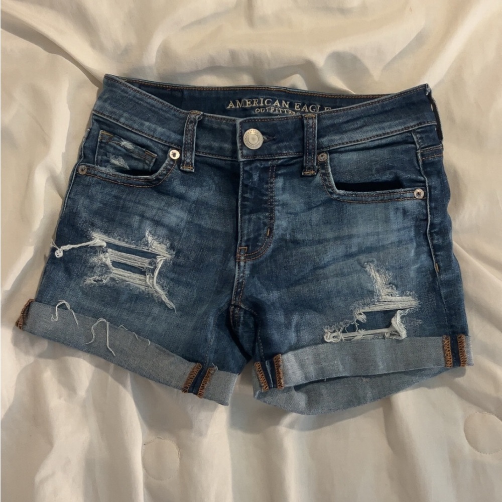 American Eagle Outfitters Blue Distressed Jean Shorts